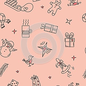 Christmas vector icons pattern in doodle style.
